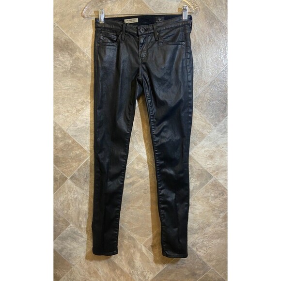 AG Pants Womens Size 25 R Leatherette Super Black The Legging Ankle Super Skinny - Picture 2 of 12